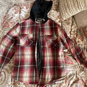 Legendary Outfitters Men's Shirt Jacket with Hoodie Plaid Size Large!!